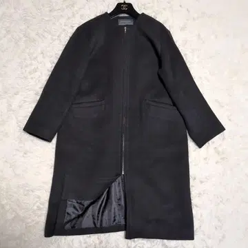 [ 최근 모델 울 ] 스픽 앤 스팬 노카라 코트 지퍼 블랙