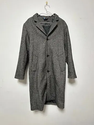 그레이 체스터 코트 롱 코트 헤링본 무늬