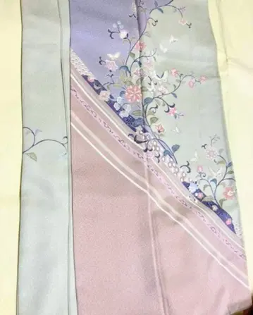 분할 염색 호몬기와 보타니컬 초화 문양 후쿠로 오비 세트