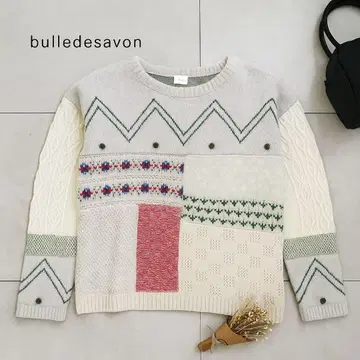 bulledesavon 야마미치 자카드 패치워크 풀오버 베이지