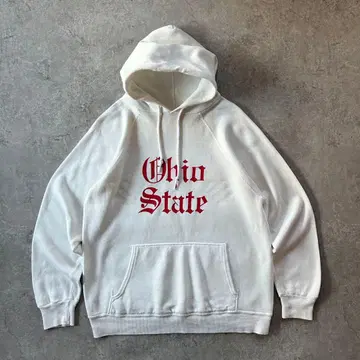 80s  후드 맨투맨 USA제 하이 오하이오 화이트 M 칼리지