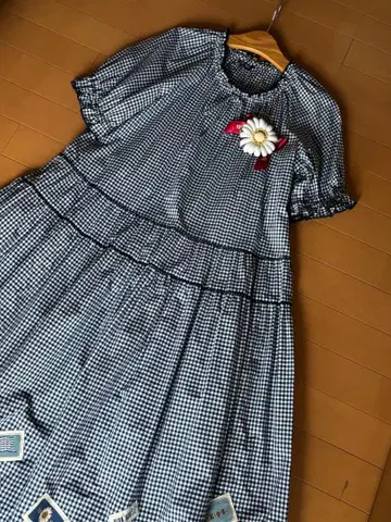 핑크하우스 깅엄 체크 와펜 원피스