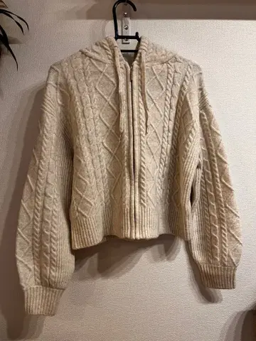 아이보리 케이블 니트 후드티 M