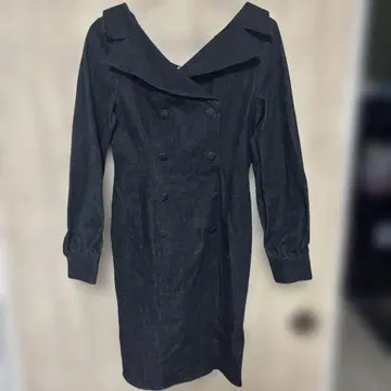 다크 네이비 오프숄더 롱 코트