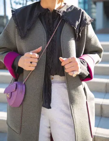 메이크아이 코트 벨트 포함 그레이 안감 핑크 neocoat