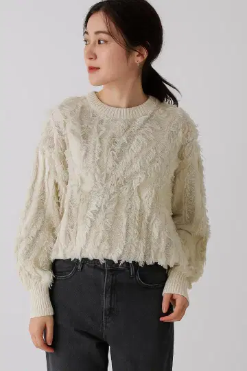 Chez toi (셰토와) 프린지 니트 그레이 베이지 계열 F 사이즈