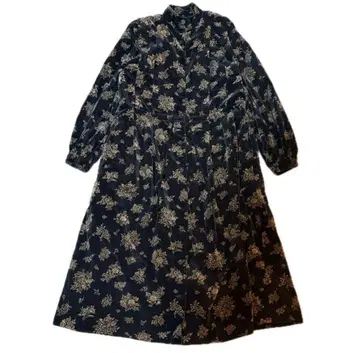 로라 애슐리 일본제 벨벳 꽃무늬 롱 원피스 블랙 M