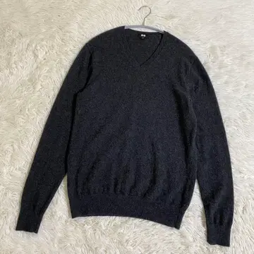 유니클로 캐시미어 100% 니트 스웨터 M 차콜 그레이 남성용