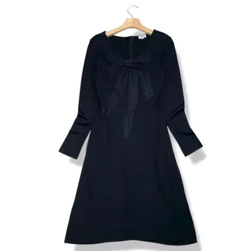 폭시 고급 미 실루엣 실크 리본 니트 원피스 블랙 긴팔 일본제