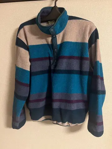 LLbean 플리스 자켓 블루 계열 스트라이프 남성용 하프 스냅 90s