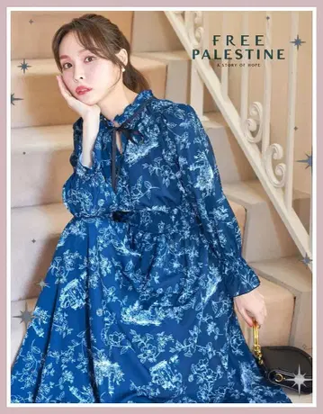 토코 앞뒤 2WAY 리본 포함 셔링 플라워 토와르 드 주이 원피스