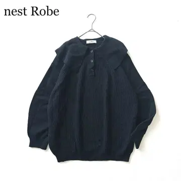 2750Z 새상품급 네스트로브 빅칼라 니트 긴팔 울 100% 블랙 F