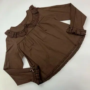 핑크하우스 브라운 레이스 핀턱 사용 면 롱 오버 블라우스