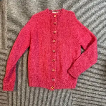 ANTARTEX 손뜨개질 핑크 모헤어 니트 가디건