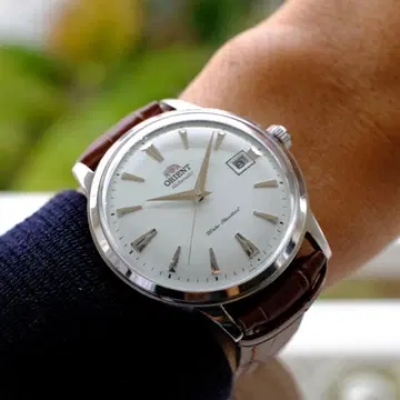 ORIENT 자동 와인딩 시계 화이트 다이얼 가죽