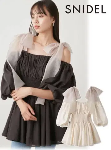 SNIDEL 허리 셔링 리본 블라우스 F