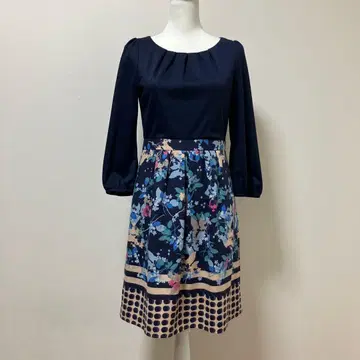 일본제 수나우나 꽃 꽃무늬 네이비 가을 원피스 성인 디자인 고급