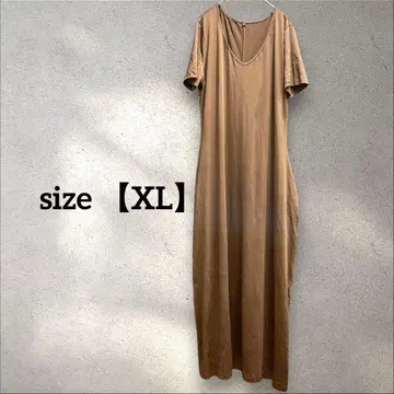 브라운 V넥 반팔 롱 원피스 XL