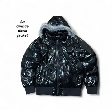 archive grunge fur down jacket y2k BLK