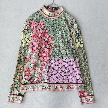 새상품급 레오나르 블라우스 긴팔 실크 꽃무늬 트림 멀티 컬러 L