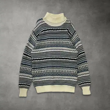 노르딕 무늬 니트 스웨터 화이트 네이비 남성/여성 FREE