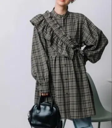 멀티 프릴 체크 미니 원피스 체크 셔츠