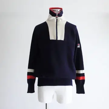 1970s 80s FILA 하프 지퍼 니트 네이비 이탈리아제