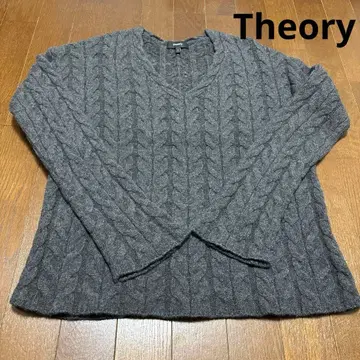 [ Theory ] 케이블 짜임 V넥 스웨터 모 100% 차콜 그레이
