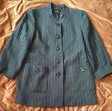 leilian 도멜 노카라 코트 트위드 그린 빅 사이즈