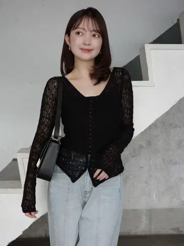 [ anuans ] 울 레이스 니트탑