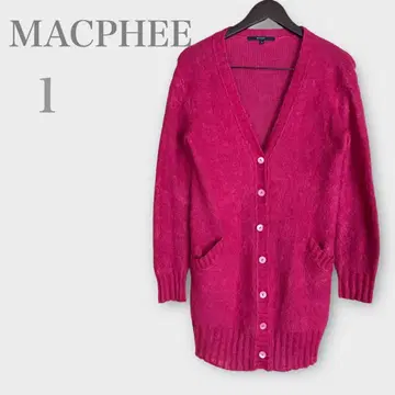 맥피 롱 기장 니트 가디건 V넥 울 모헤어 혼방 핑크 S