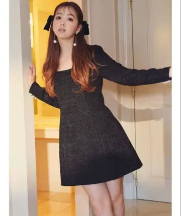 미사용 새상품 CALNAMUR 트위드 미니 원피스 BK