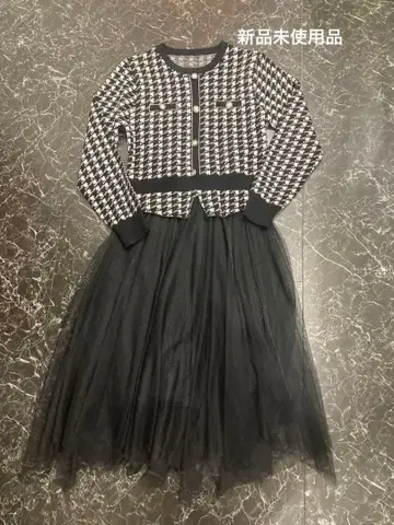 체크 무늬 가디건과 튤 도킹 원피스 새상품