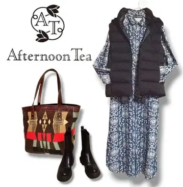 Afternoon Tea* 다마스크 무늬 데님 셔츠 원피스