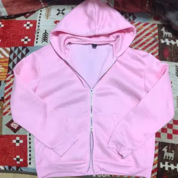 핑크 더블 지퍼 후드티