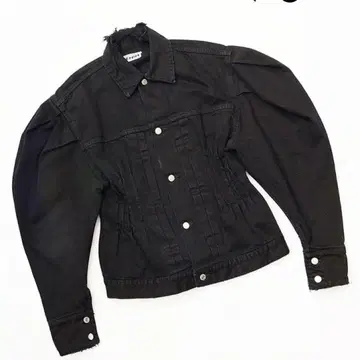 블랙 데님 자켓 퍼프 슬리브