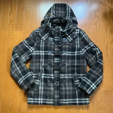 GATCHA. 더플 코트 블랙 그레이 체크 무늬