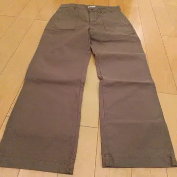 카키 코튼 혼방 와이드 팬츠