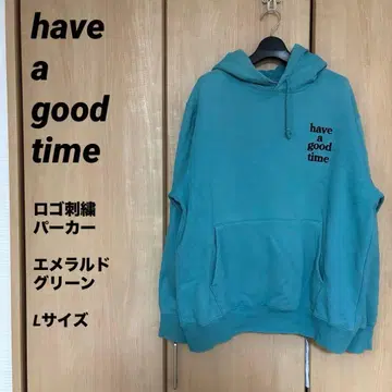 have a good time 로고 자수 후드티 에메랄드 그린 L