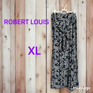 ROBERT LOUIS 페이즐리 맥시 스커트 XL 네이비 스트레치