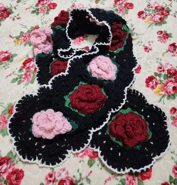 입체 장미 모티브 니트 머플러 포테치노사에라 장미 머플러