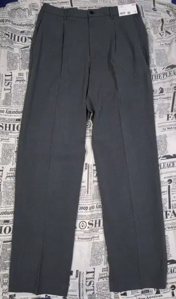 유니클로 턱 와이드 팬츠 그레이 슬랙스