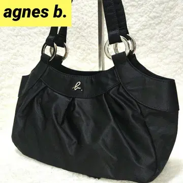 agnes b. 에네스베 핸드백 나일론 블랙 여성용 로고