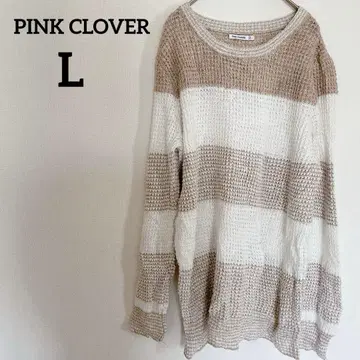 PINK CLOVER [ L ] 긴팔 니트 화이트 베이지 보더