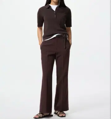 새상품 온라인 한정판 유니클로 스마트 플레어 팬츠 XS 브라운