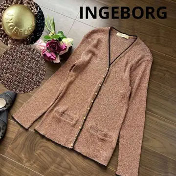 잉게보그 핑크하우스 V넥 시어 가디건 라메 금장 버튼