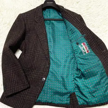 트위드 테일러드 자켓 레드 계열 이탈리아 원단 안감 그린 코몬 무늬 ML