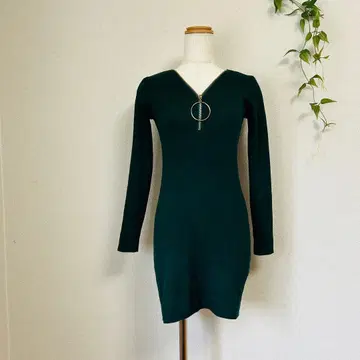 TABBO 다부 다크 그린 V넥 니트 원피스 [ M ]