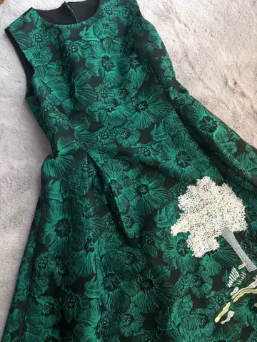 자카드 자수 A라인 원피스 그린 블랙 새상품 결혼식