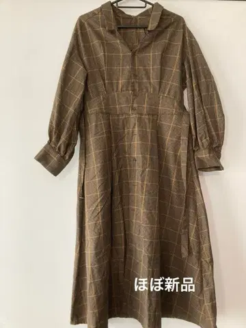 브라운 체크 롱 셔츠 원피스